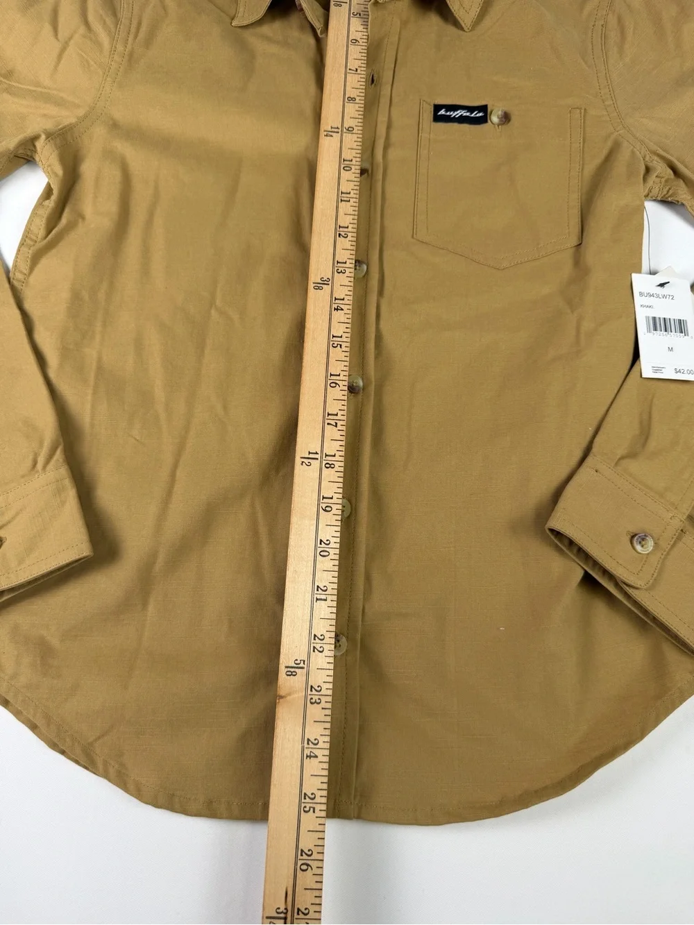 Buffalo David Bitton Boys Tan Button Down Utility Military Style Shirt - M